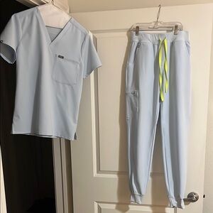 Light Blue Scrub Set with Neon Accents